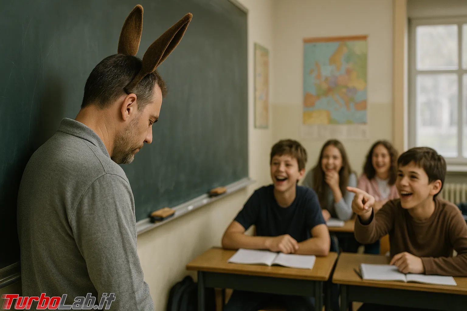 Uomo con orecchie da asino