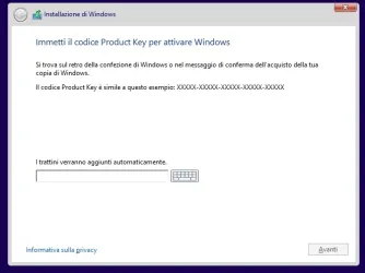 Saltare l'inserimento del codice "Product Key" ("il seriale") e scegliere l'edizione di Windows 8.1 da installare