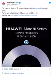 Huawei presenterà la nuova serie Mate 30 a Monaco di Baviera