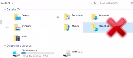Come rimuovere, eliminare, nascondere Oggetti 3D e altre cartelle da Esplora file di Windows 10 (Questo PC)