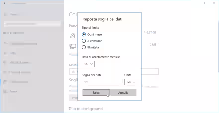 Windows 10: come limitare i giga consumati al mese (volume dati Internet connessione 3G/4G LTE/5G)