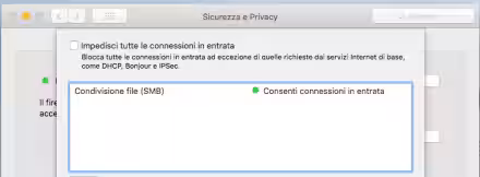 Guida Mac: come configurare il firewall per permettere l'accesso ai file condivisi in rete locale (LAN)