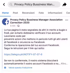 Phishing su Facebook: la tua pagina è stata segnalata da altri in merito a bugie o frodi