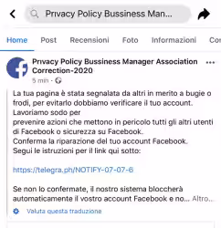Phishing su Facebook: la tua pagina è stata segnalata da altri in merito a bugie o frodi