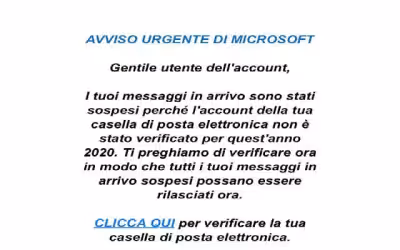 Avviso urgente di Microsoft, ma è una email di phishing