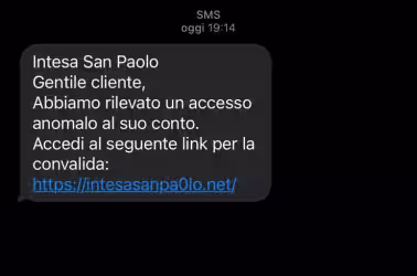 SMS da Intesa San Paolo: abbiamo rilevato un accesso anomalo al suo conto