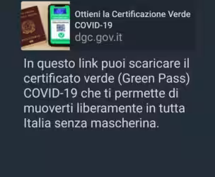 Falso messaggio WhatsApp per scaricare il Green Pass e muoversi in tutta Italia senza mascherina