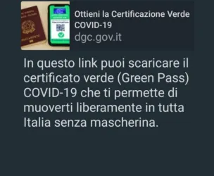 Falso messaggio WhatsApp per scaricare il Green Pass e muoversi in tutta Italia senza mascherina