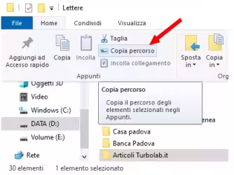 Come copiare il percorso di un file o di una cartella
