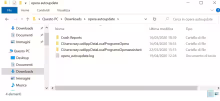 Come eliminare la cartella Opera autoupdate dalla cartella downloads