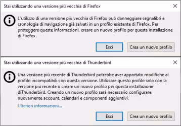 Come utilizzare un profilo nuovo di Thunderbird o Firefox in una versione più vecchia del programma