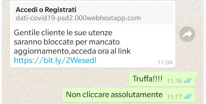 Gentile cliente le sue utenze saranno bloccate per mancato aggiornamento: messaggio truffa conduce a un falso sito di Poste Italiane