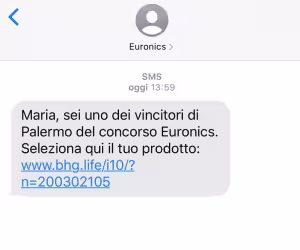 Sei uno dei vincitori del concorso/lotteria Euronics: SMS truffa da bhg.life e bhb.life