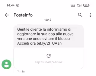 Truffa SMS da PosteInfo: aggiornare app alla nuova versione onde evitare il blocco