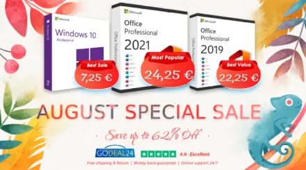 Saldi di Agosto Godeal24: Office 2021 Pro a 24,25 € e Windows 10 a 7,25 €, fino al 90% di sconto!