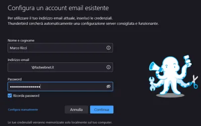 Come configurare un account di posta fastweb su thunderbird e superare l'errore di utente o password errati