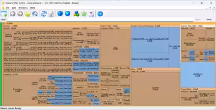 SpaceSniffer visualizza l'utilizzo del disco fisso con le cartelle e i file più grandi