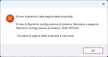Come risolvere l'errore 0x81000203 che impedisce l'utilizzo del ripristino configurazione di sistema