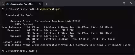 Come eseguire uno speedtest dalla riga di comando con PowerShell