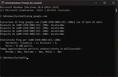 Cosa fare quando il ping risponde con un indirizzo IPV6 invece di IPV4