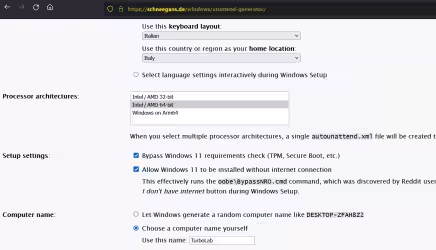 Come creare una immagine ISO di Windows 11 personalizzata senza controllo requisiti hardware, account online, app e tanto altro