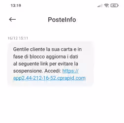 Nuovo SMS truffa da PosteInfo: la sua carta è in fase di blocco