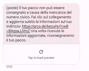 SMS truffa: il tuo pacco non può essere consegnato a causa della mancanza del numero civico