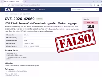Antibufala: HTML2Shell è uno scherzo, non una vera vulnerabilità (CVE-2026-42069) (aggiornato: ottobre 2026)