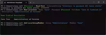 Come aggiungere un account locale al computer tramite PowerShell