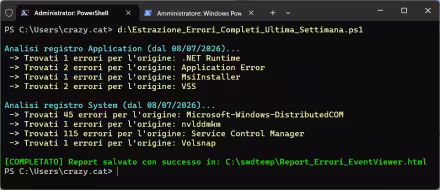 Gli script PowerShell per estrarre gli errori dal visualizzatore eventi di Windows (aggiornato: luglio 2026)