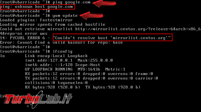 Abilitare accesso Internet interfaccia rete (eth0) CentOS 7