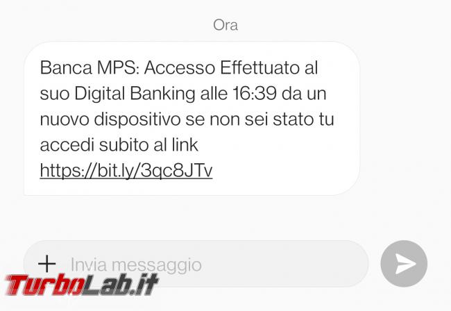 Accesso effettuato digital banking: SMS truffa Banca MPS - Screenshot_20211106-173453