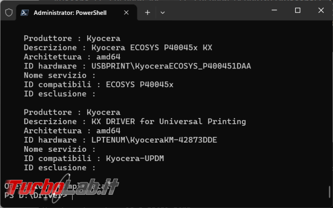Aggiungere rimuovere stampante Kyocera PowerShell