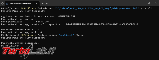 Aggiungere rimuovere stampante Kyocera PowerShell