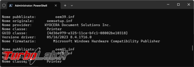 Aggiungere rimuovere stampante Kyocera PowerShell