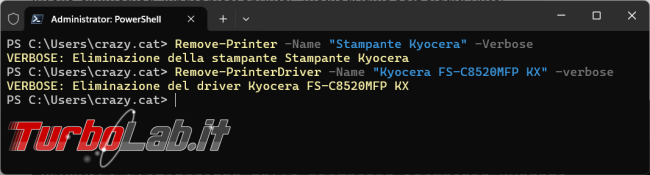 Aggiungere rimuovere stampante Kyocera PowerShell