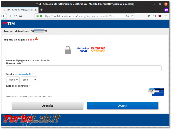 Allarme truffa SMS: MyTIM, Regolarizzare situazione - tim-fatturazione.com