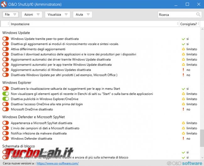 &amp;amp; ShutUp10 gestisce aumenta privacy Windows 10