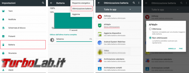 Android: disattivare ottimizzazione batteria app