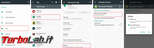 Android: disattivare ottimizzazione batteria app