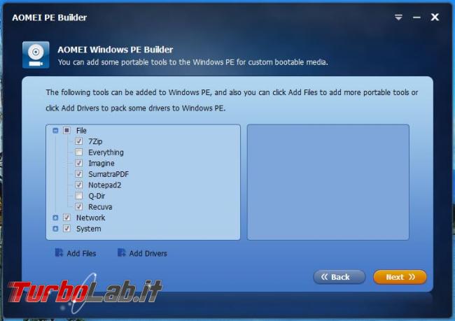 Aoemei PE builder crea disco d’avvio Windows 10 PE