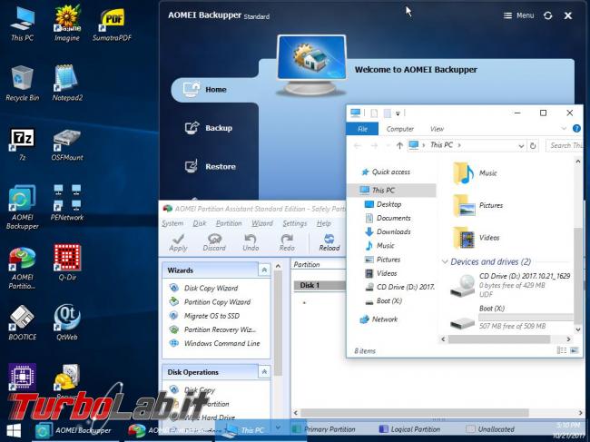 Aoemei PE builder crea disco d’avvio Windows 10 PE