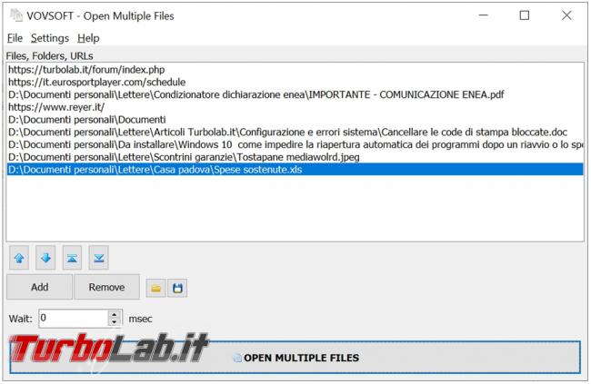 Apri contemporaneamente tutti file, cartelle indirizzi Web ti servono Open Multiple Files