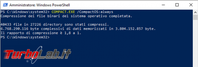 Attivare Windows 10 Compact OS liberare spazio disco fisso