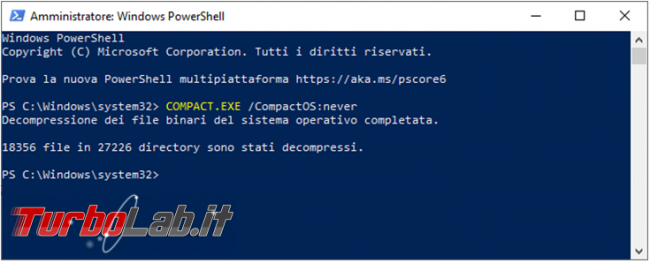 Attivare Windows 10 Compact OS liberare spazio disco fisso