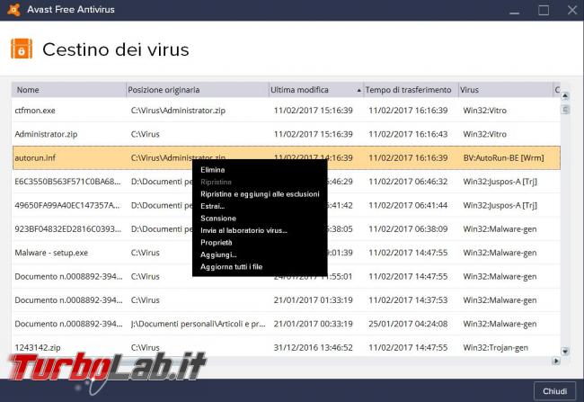 Avast free Antivirus 2017 prova TurboLab.it