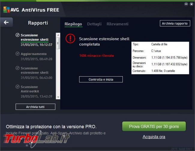 Avg antivirus free 2015 messo prova TurboLab.it