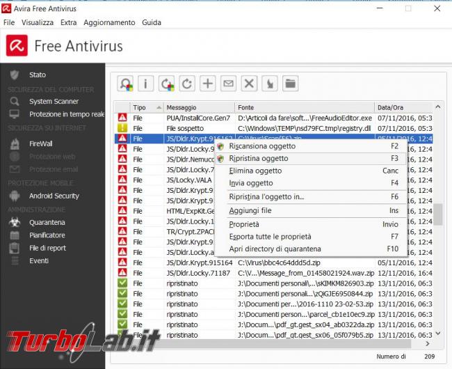 Avira Free Security Suite 2017 messo prova TurboLab.it