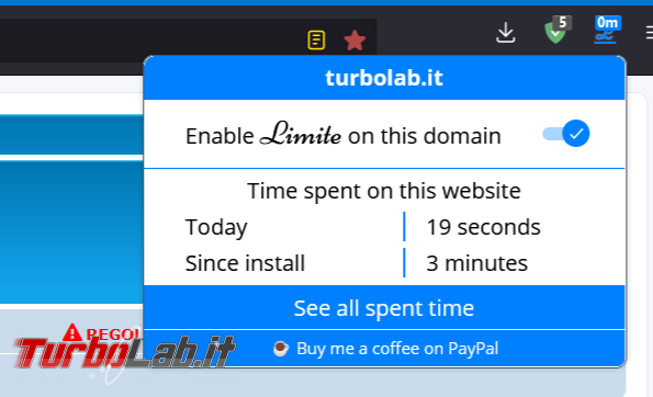 Calcola quanto tempo navighi sito l’estensione Limite Firefox