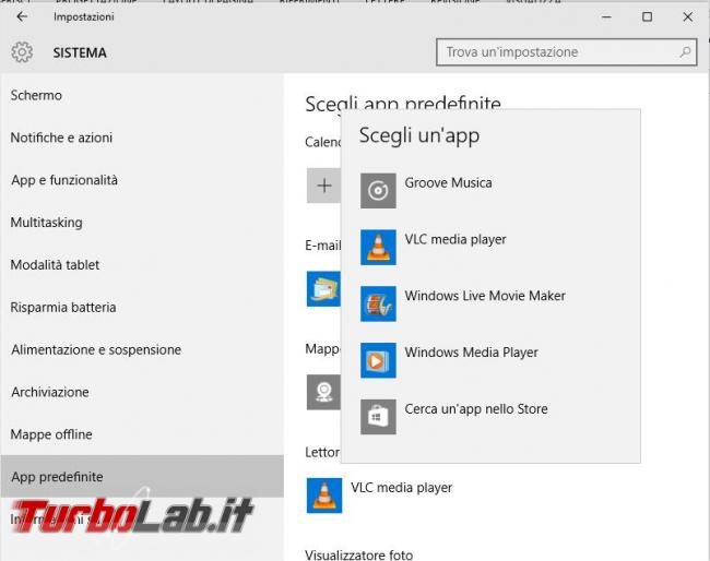 Cambiare app browser predefinito Windows 10